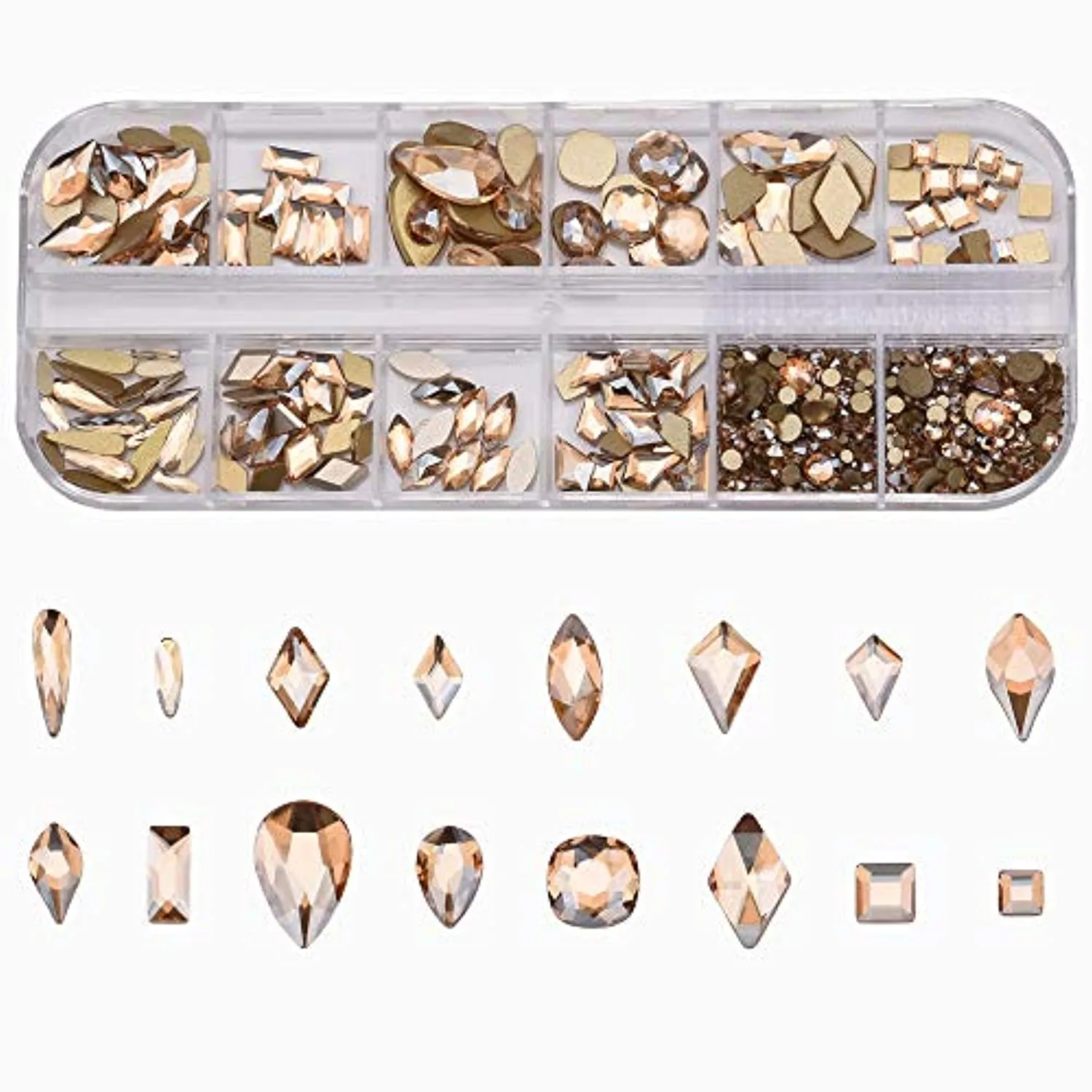 153pcs 3D Nail Diamonds Crystal Golden Shadow Flat Back Gem Stones For Nail Art Decoration   960pcs Mix Loose Round Rhinestones Set Supply