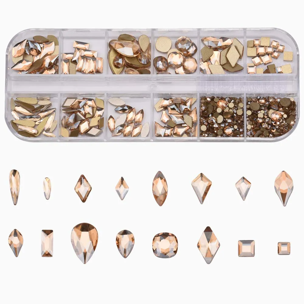 153pcs 3D Nail Diamonds Crystal Golden Shadow Flat Back Gem Stones For Nail Art Decoration   960pcs Mix Loose Round Rhinestones Set Supply