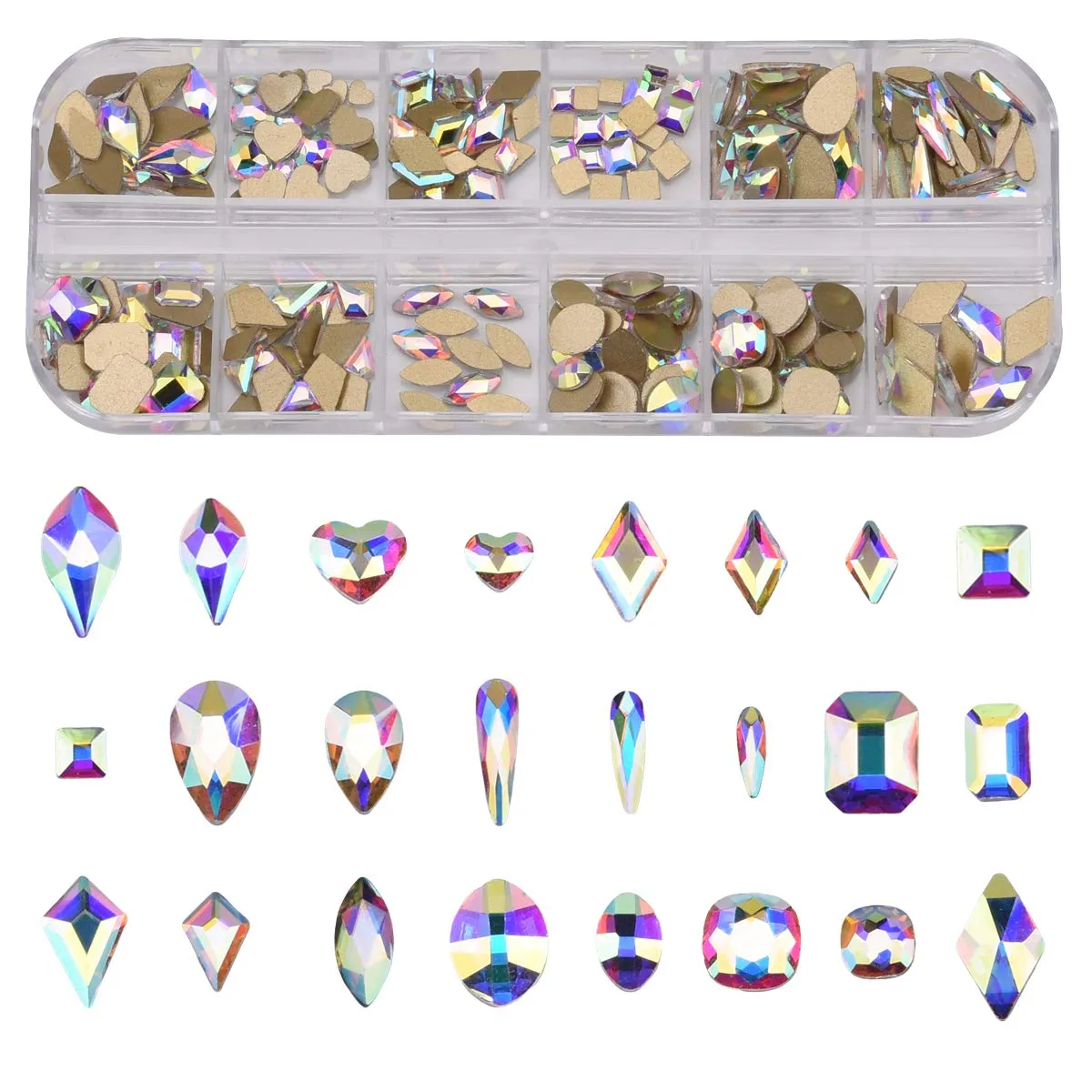 153pcs 3D Nail Diamonds Crystal Golden Shadow Flat Back Gem Stones For Nail Art Decoration   960pcs Mix Loose Round Rhinestones Set Supply