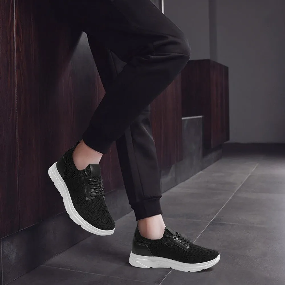 6 CM / 2.36 Inches CMR CHAMARIPA Black Breathable Knit Elevator Sneakers for Men