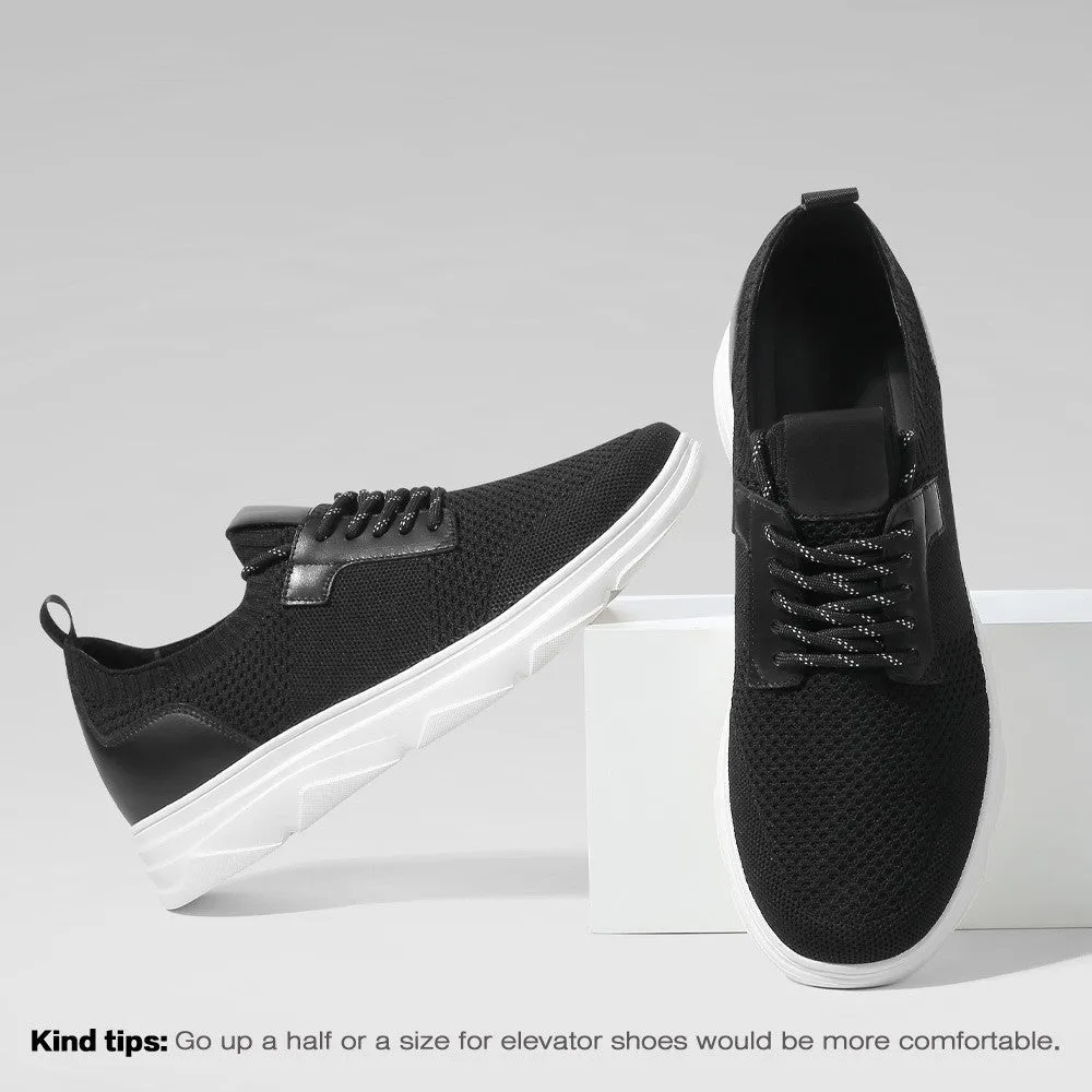 6 CM / 2.36 Inches CMR CHAMARIPA Black Breathable Knit Elevator Sneakers for Men