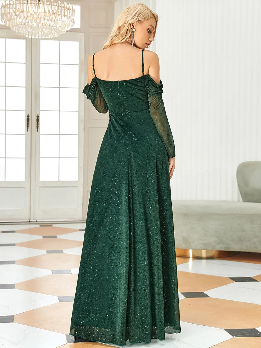 Adorable Off-Shoulder Bridesmaid Gown with Split Detail