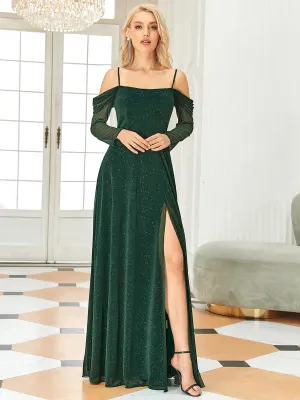 Adorable Off-Shoulder Bridesmaid Gown with Split Detail