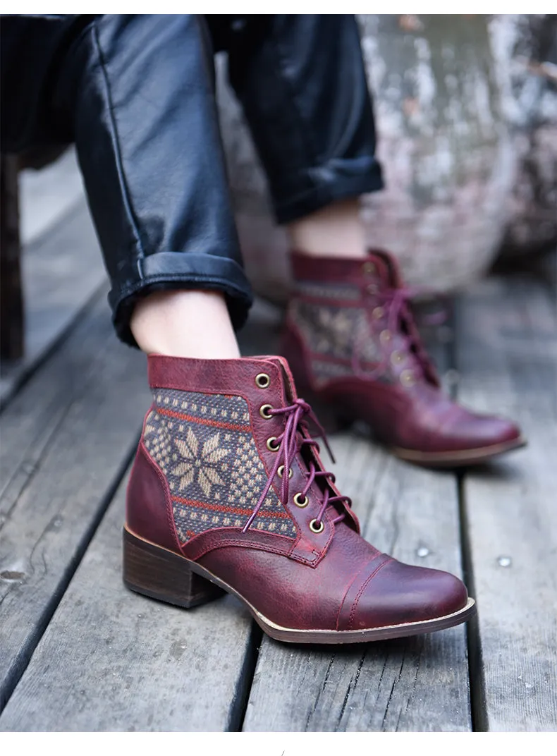 ARTMU LEATHER LACE UP BOOTS IN PRINT