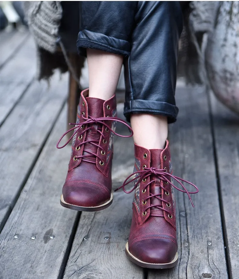ARTMU LEATHER LACE UP BOOTS IN PRINT