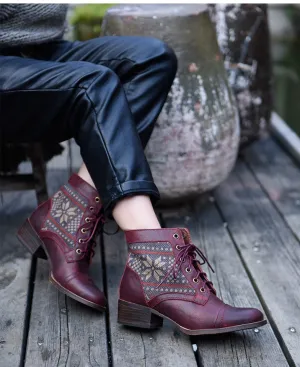 ARTMU LEATHER LACE UP BOOTS IN PRINT