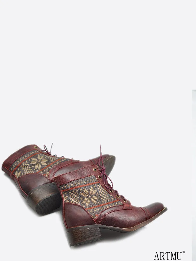 ARTMU LEATHER LACE UP BOOTS IN PRINT