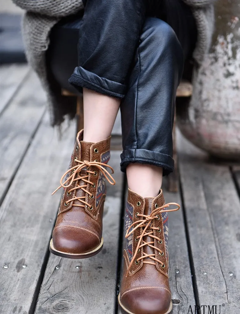 ARTMU LEATHER LACE UP BOOTS IN PRINT