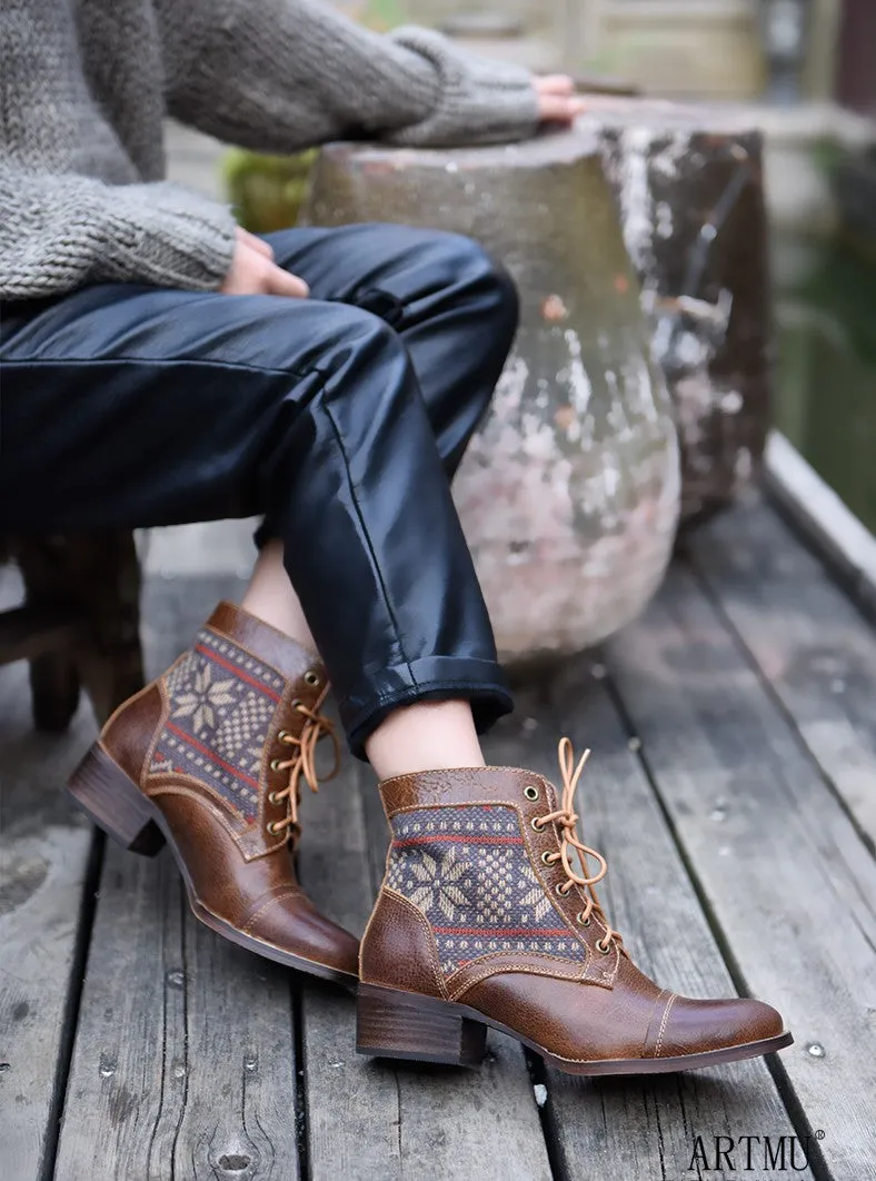 ARTMU LEATHER LACE UP BOOTS IN PRINT
