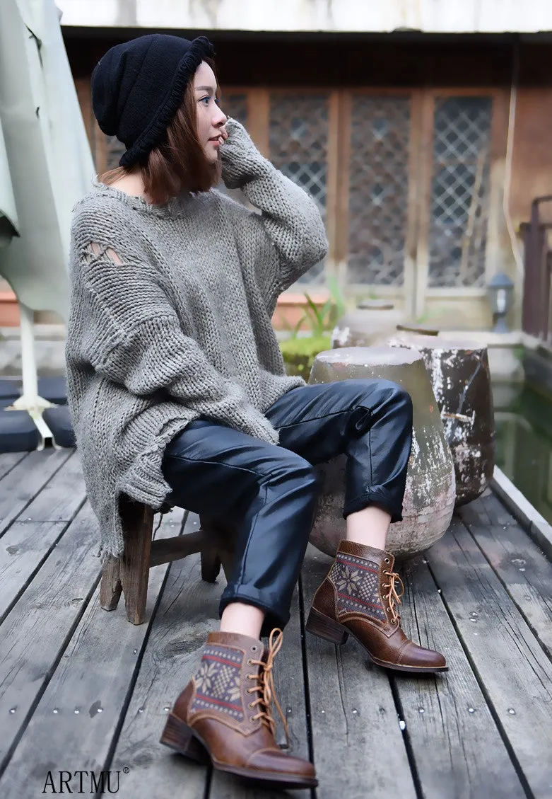 ARTMU LEATHER LACE UP BOOTS IN PRINT