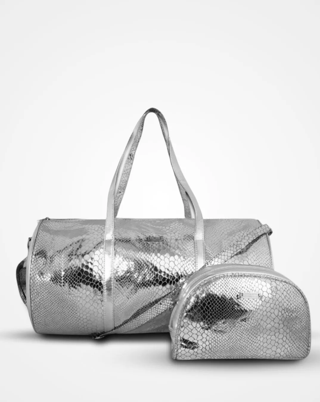 Bella- Silver Snake Print Leather Magpie Tripper with Toiletry Kit - Overnight Drum Bag