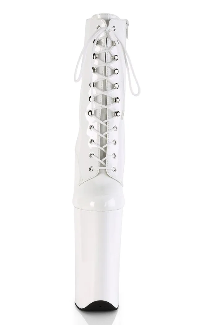 BEYOND-1020 White Patent Ankle Boots