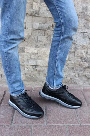 Black Leather Retro Sneakers Wessi