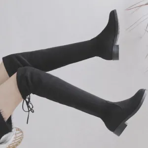 Black Suede Flat Over Knee Sock Boots