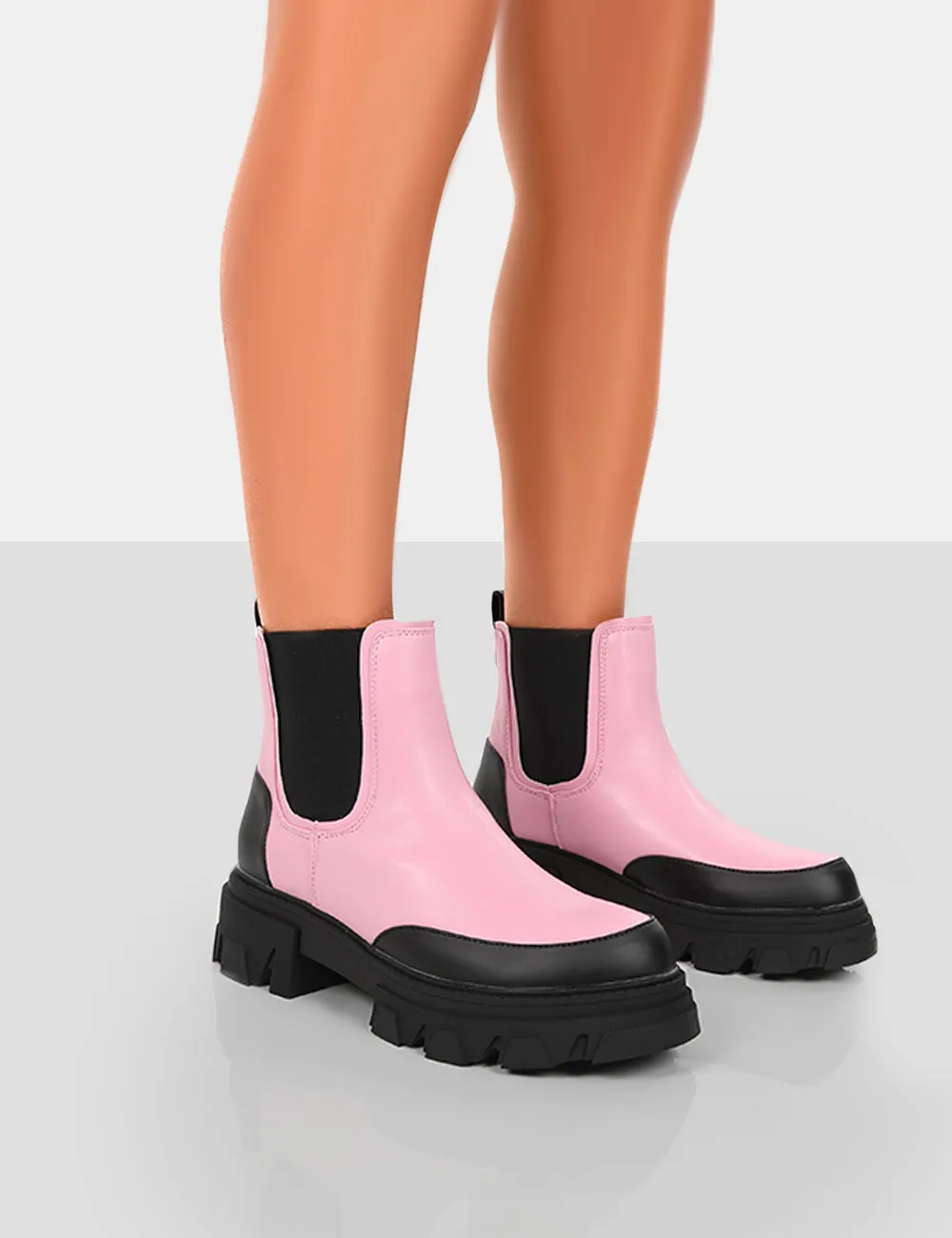 By Midnight Pink Pu Chunky Sole Chelsea Boots