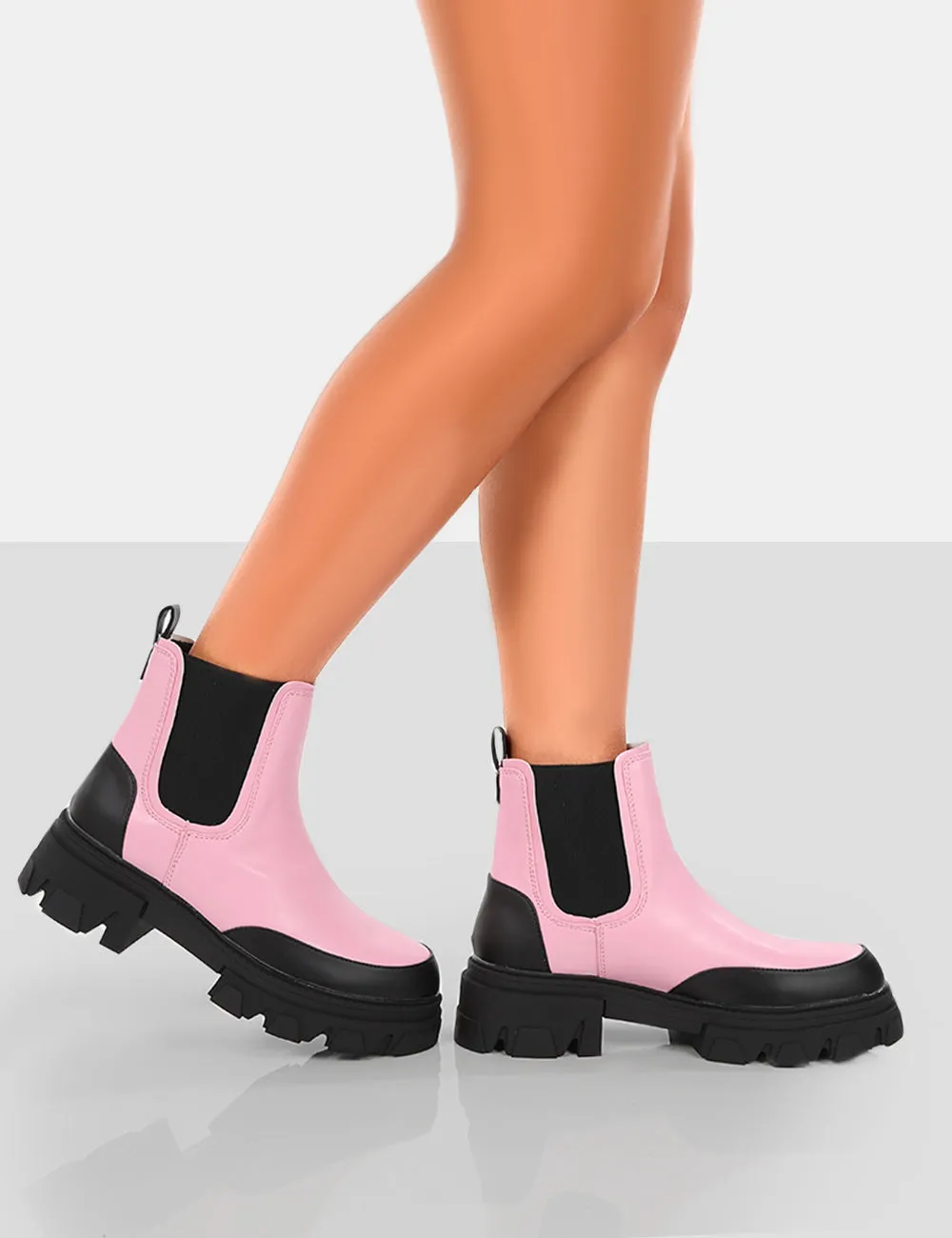 By Midnight Pink Pu Chunky Sole Chelsea Boots
