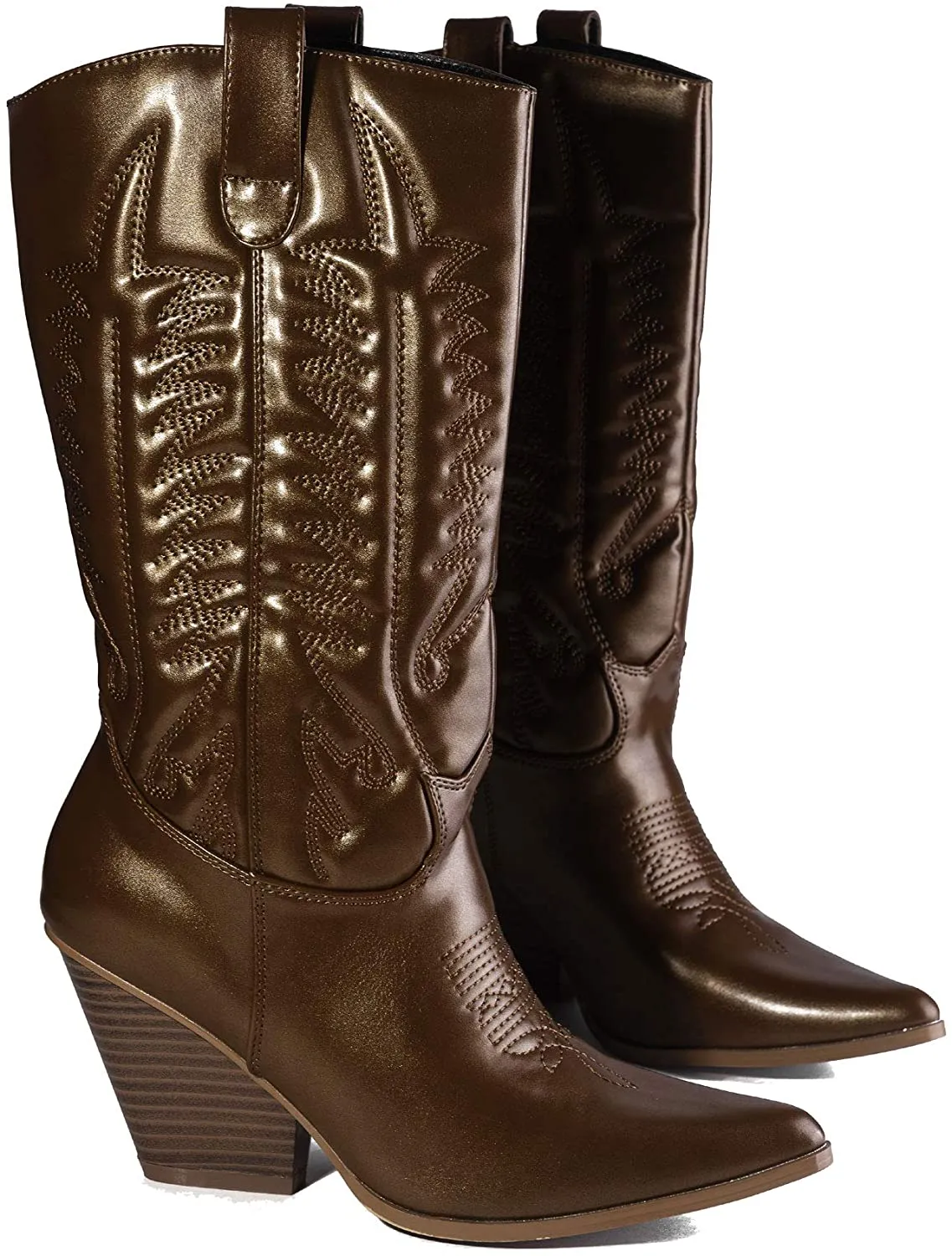 Cape Robbin SOUTHERN BELLE Cowgirl Mid Calf Pointy Toe Boots BROWN (7.5, BROWN)