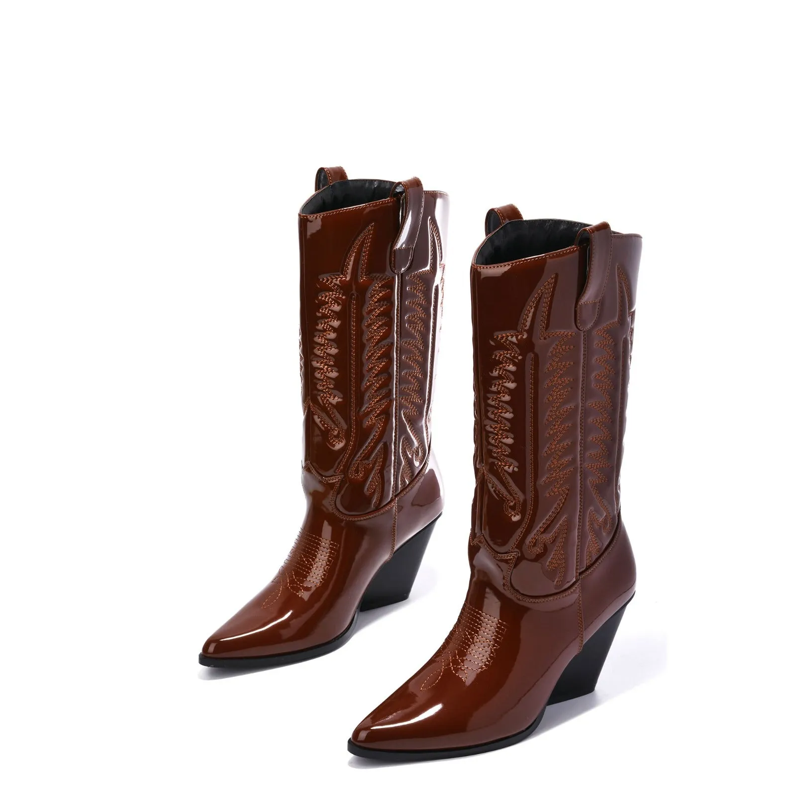 Cape Robbin SOUTHERN BELLE Cowgirl Mid Calf Pointy Toe Boots BROWN (7.5, BROWN)