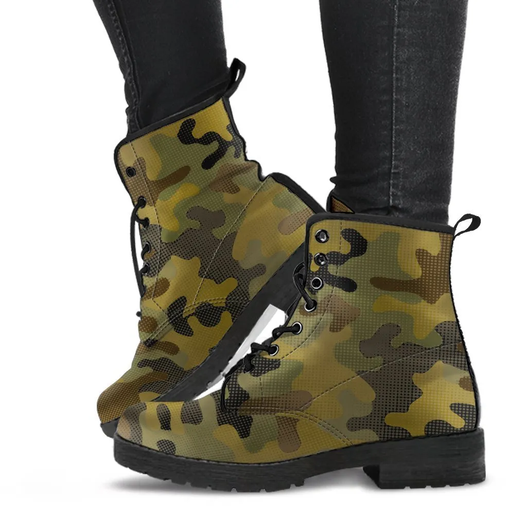 Combat Boots - Special Camouflage |  Boho Shoes, Handmade Lace Up Boots, Vegan Leather Lace Up Boots Women, 90s Boots, 2000s Boots, Hipster Boots