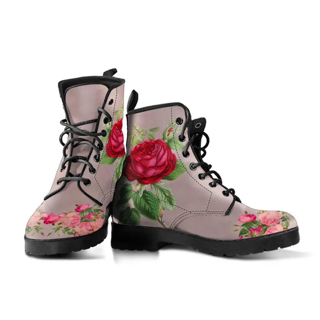 Combat Boots - Vintage Style Flowers #101 | Boho Shoes, Handmade Lace Up Boots, Vegan Leather Lace Up Boots Women