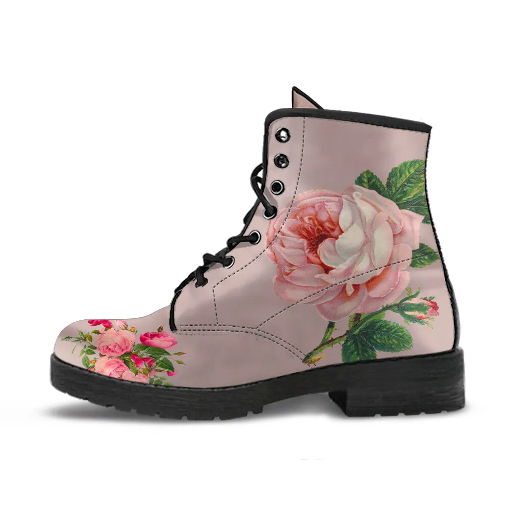 Combat Boots - Vintage Style Flowers #101 | Boho Shoes, Handmade Lace Up Boots, Vegan Leather Lace Up Boots Women