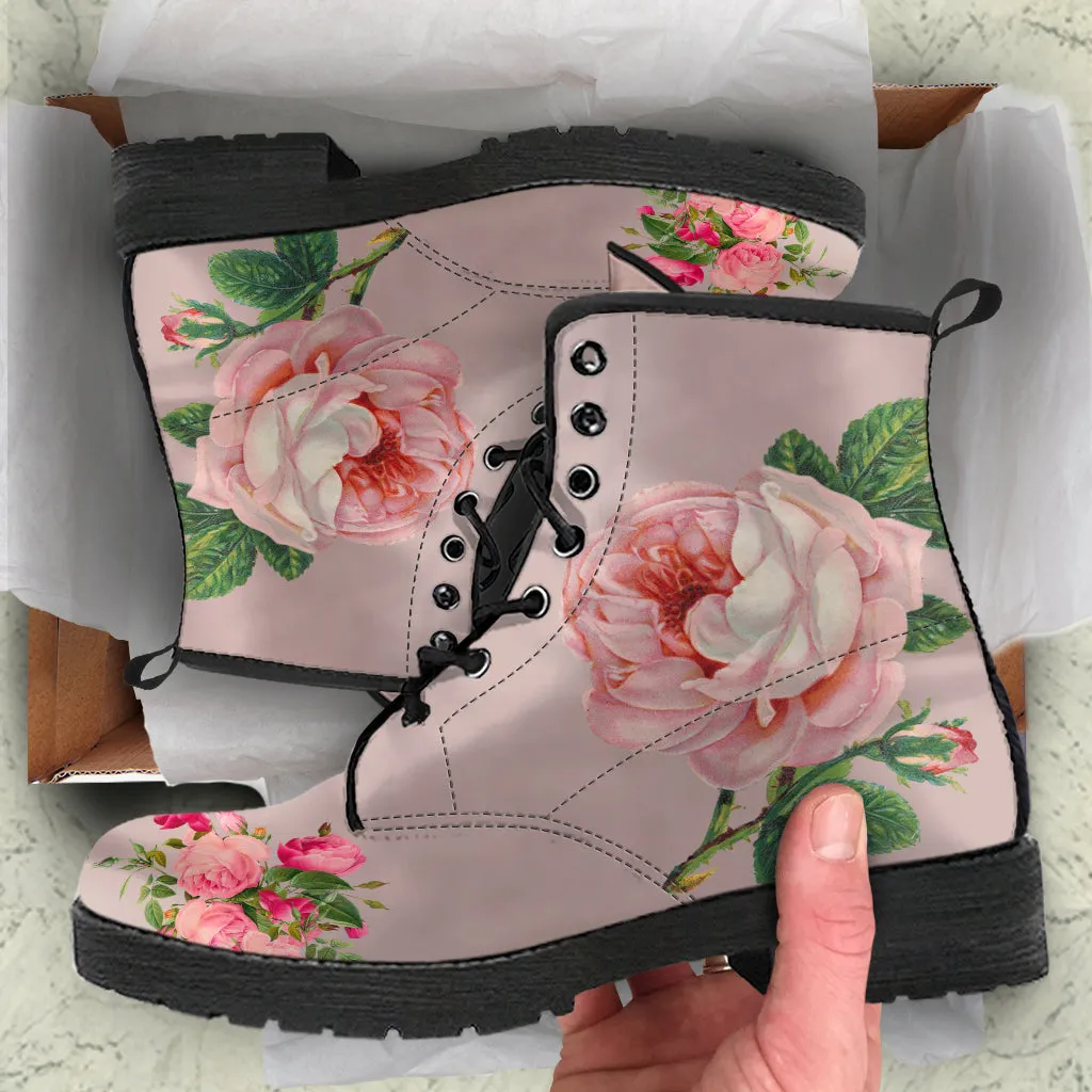 Combat Boots - Vintage Style Flowers #101 | Boho Shoes, Handmade Lace Up Boots, Vegan Leather Lace Up Boots Women