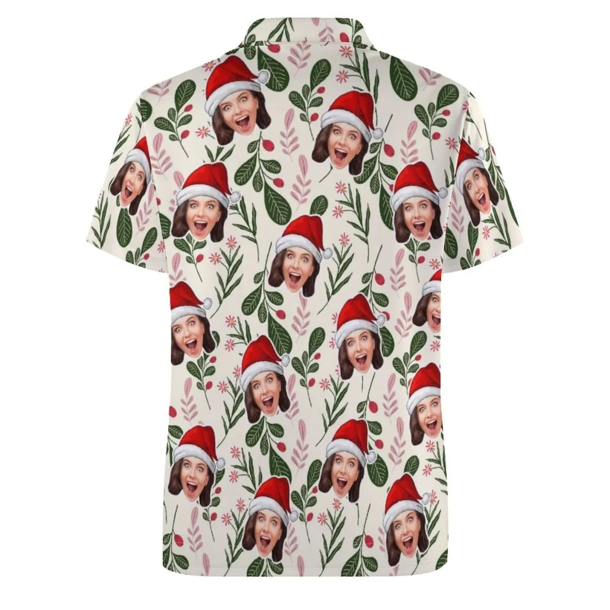 Custom Face Green Leaf Christmas Hat All Over Print Polo Shirt Personalized Men's Golf Shirt