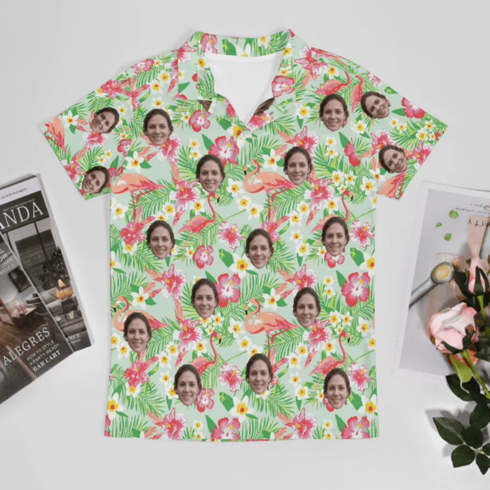 Custom Face Pink Flamingo Polo Shirts Personalized Golf Shirt Design Your Own Polo Shirts for Men