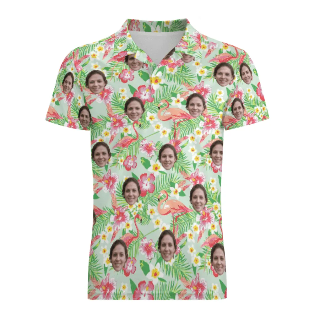 Custom Face Pink Flamingo Polo Shirts Personalized Golf Shirt Design Your Own Polo Shirts for Men