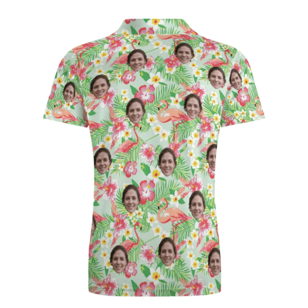 Custom Face Pink Flamingo Polo Shirts Personalized Golf Shirt Design Your Own Polo Shirts for Men