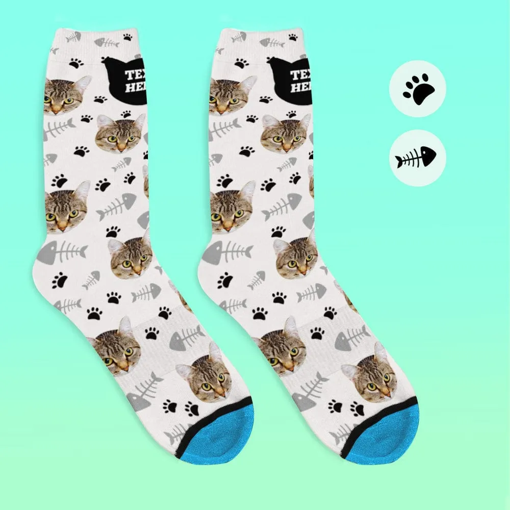 Custom Face Socks 3D Digital Printed Socks Add Pictures and Name - Cat