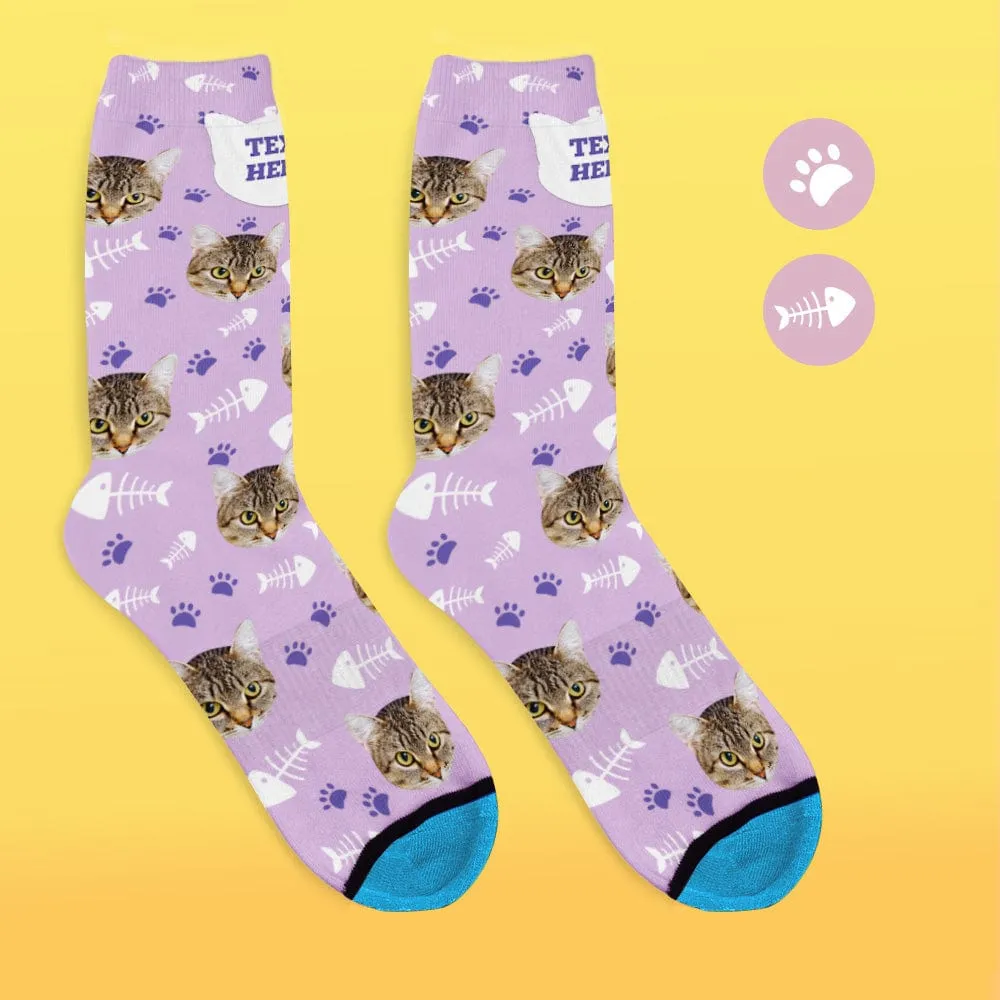 Custom Face Socks 3D Digital Printed Socks Add Pictures and Name - Cat
