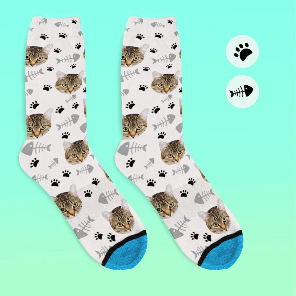 Custom Face Socks 3D Digital Printed Socks Add Pictures and Name - Cat