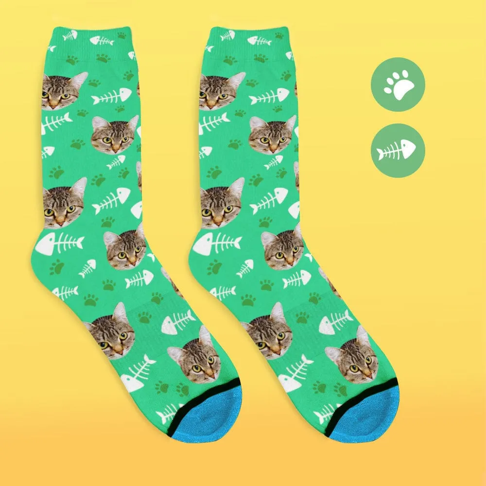 Custom Face Socks 3D Digital Printed Socks Add Pictures and Name - Cat