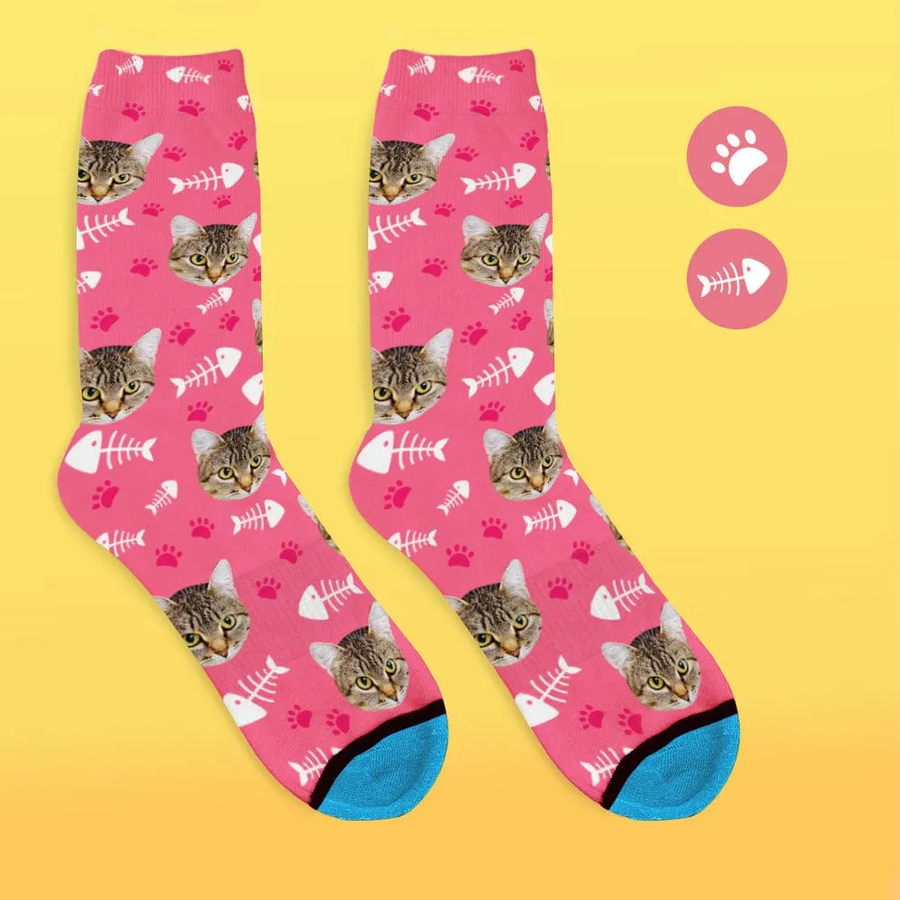 Custom Face Socks 3D Digital Printed Socks Add Pictures and Name - Cat