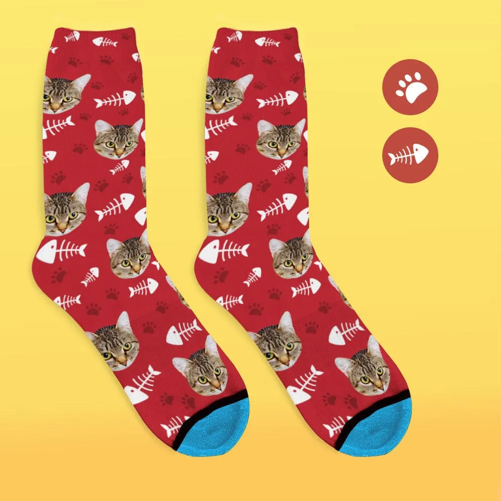 Custom Face Socks 3D Digital Printed Socks Add Pictures and Name - Cat