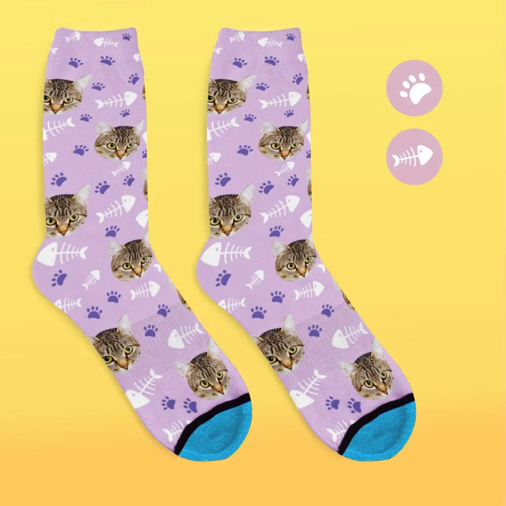Custom Face Socks 3D Digital Printed Socks Add Pictures and Name - Cat