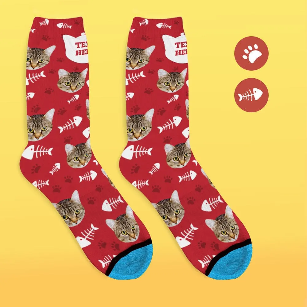 Custom Face Socks 3D Digital Printed Socks Add Pictures and Name - Cat