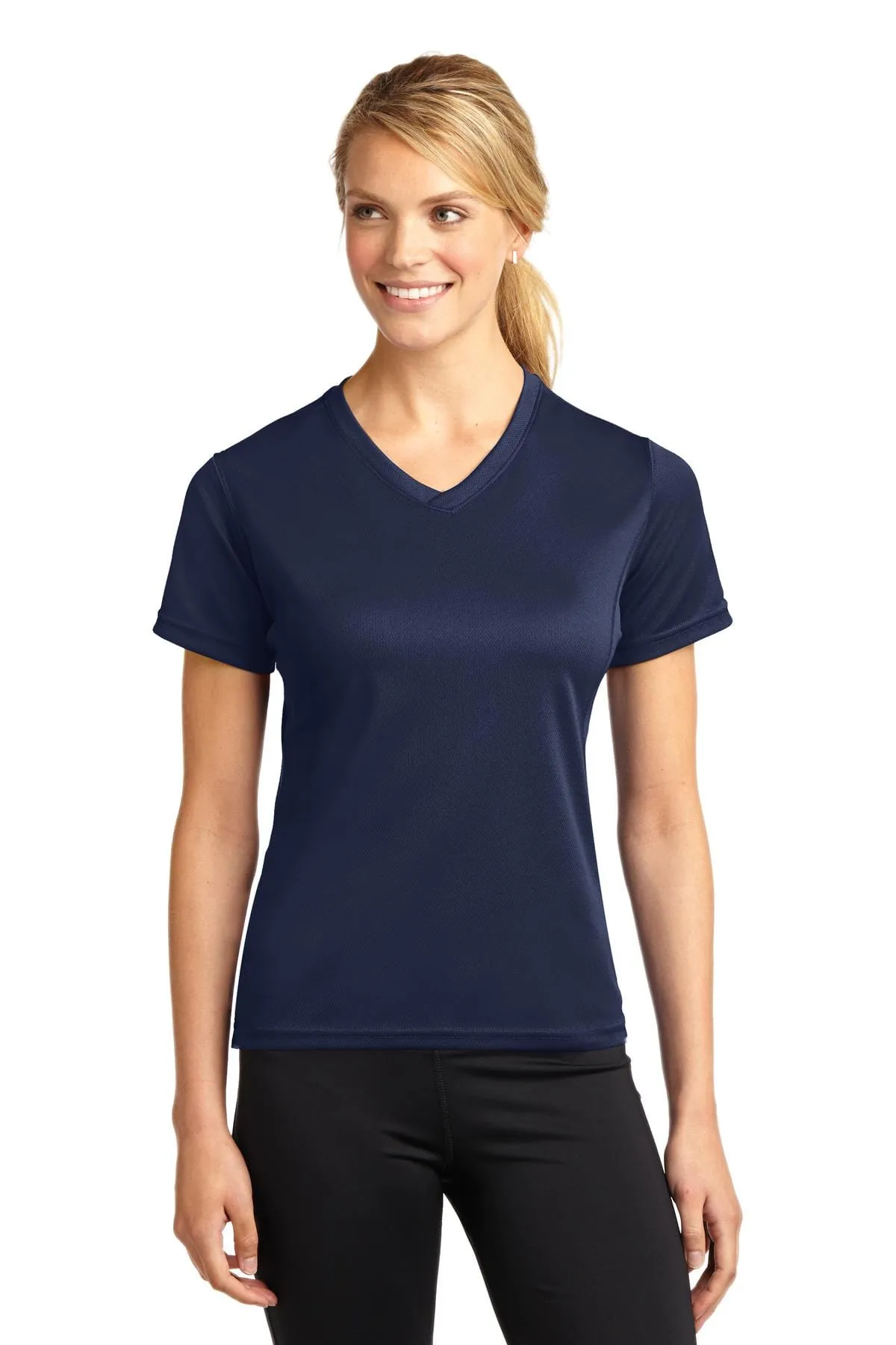 DISCONTINUED  Sport-Tek ®  Dri-Mesh ®  Ladies V-Neck T-Shirt.  L468V
