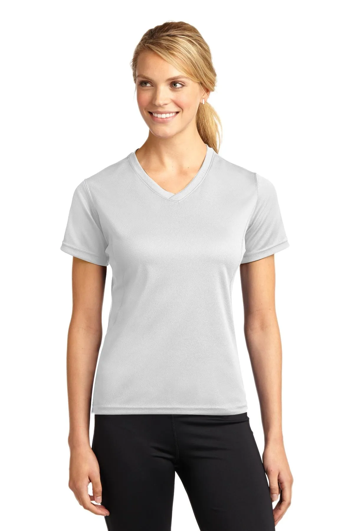 DISCONTINUED  Sport-Tek ®  Dri-Mesh ®  Ladies V-Neck T-Shirt.  L468V