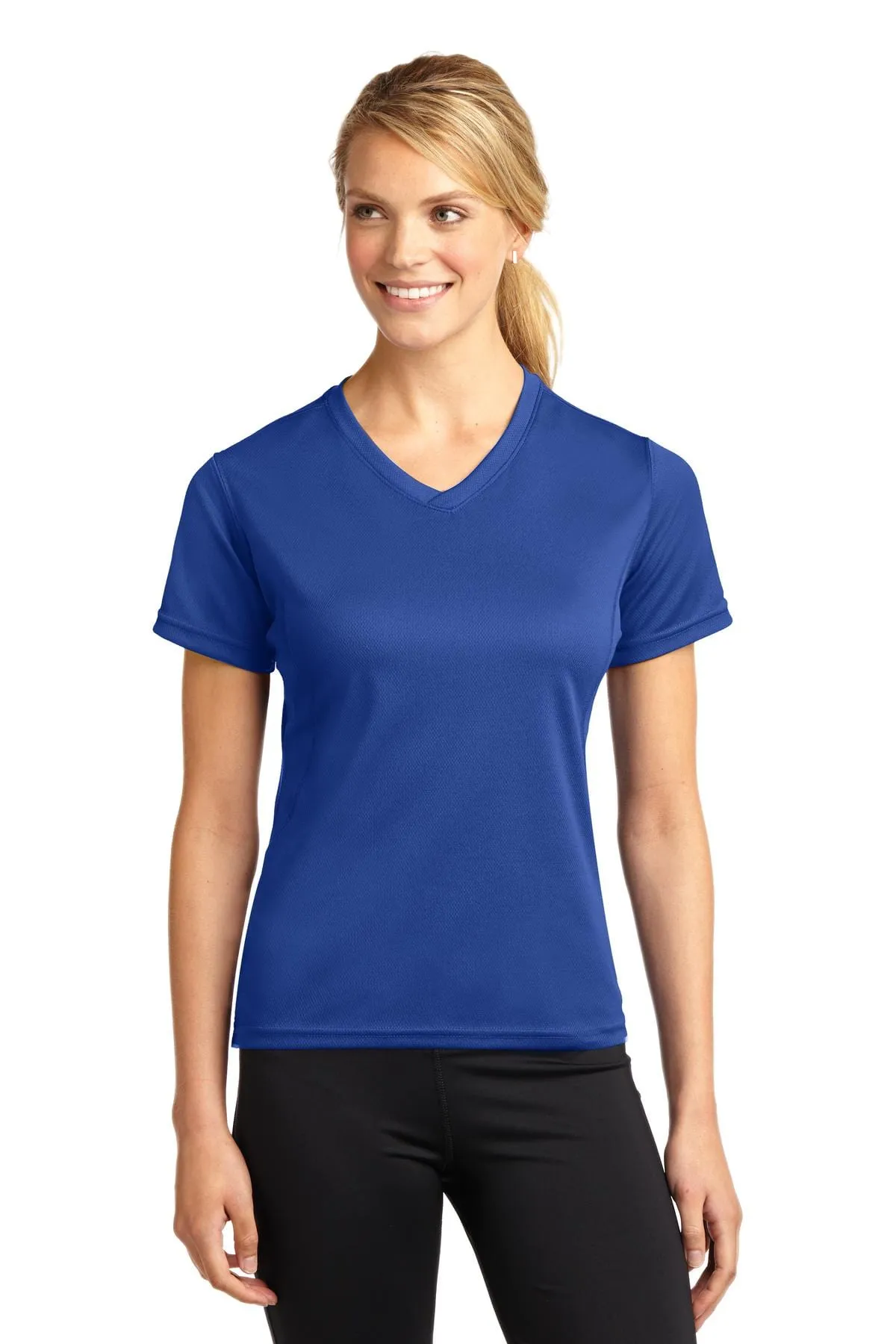 DISCONTINUED  Sport-Tek ®  Dri-Mesh ®  Ladies V-Neck T-Shirt.  L468V
