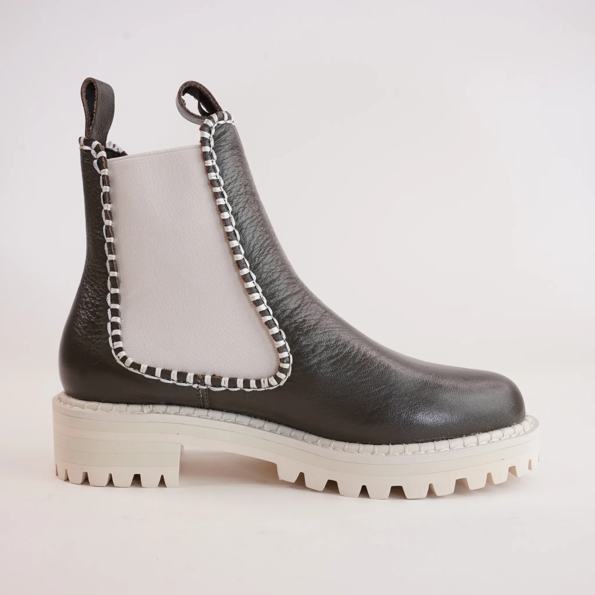 Dodge Khaki Leather Ankle Boots