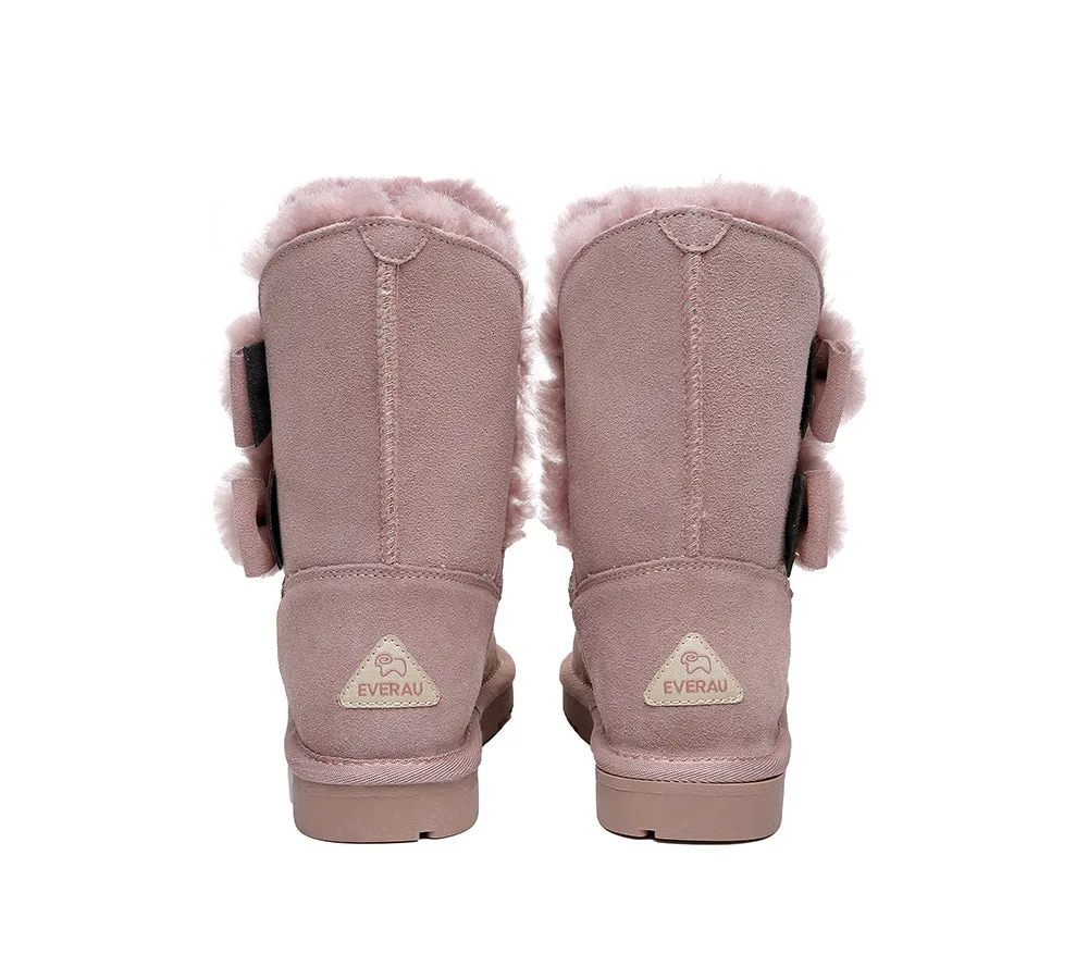 EVERAU® UGG Boots Women Sheepskin Wool Double Bow Eira