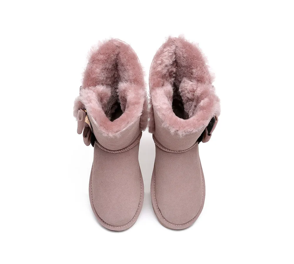 EVERAU® UGG Boots Women Sheepskin Wool Double Bow Eira