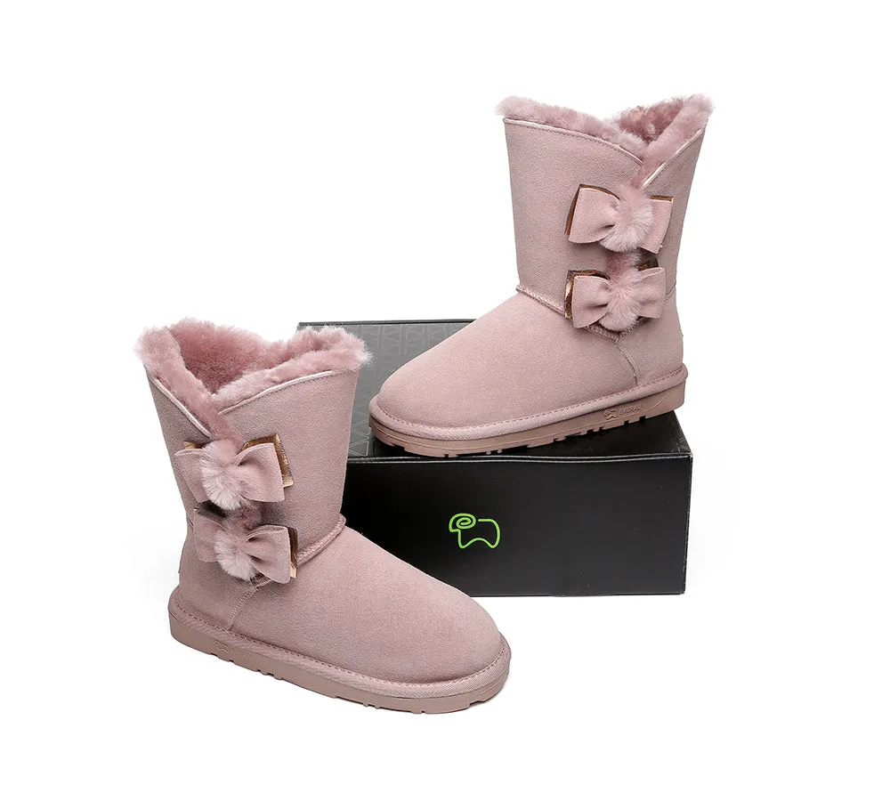 EVERAU® UGG Boots Women Sheepskin Wool Double Bow Eira
