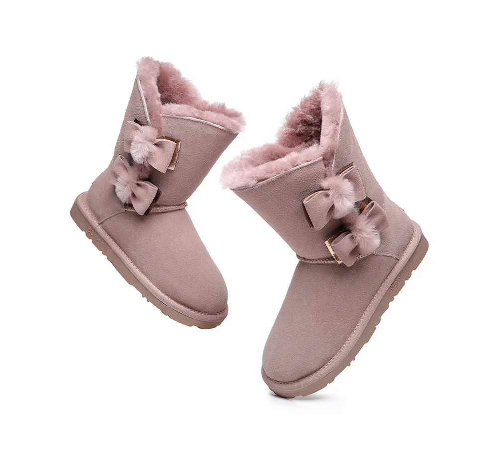 EVERAU® UGG Boots Women Sheepskin Wool Double Bow Eira