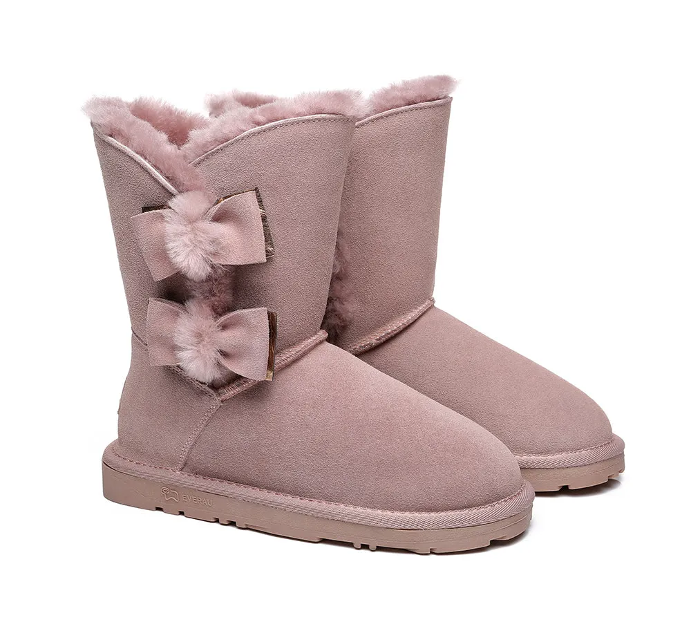 EVERAU® UGG Boots Women Sheepskin Wool Double Bow Eira