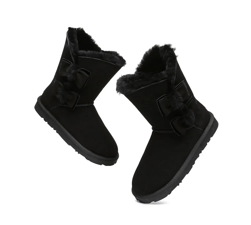 EVERAU® UGG Boots Women Sheepskin Wool Double Bow Eira
