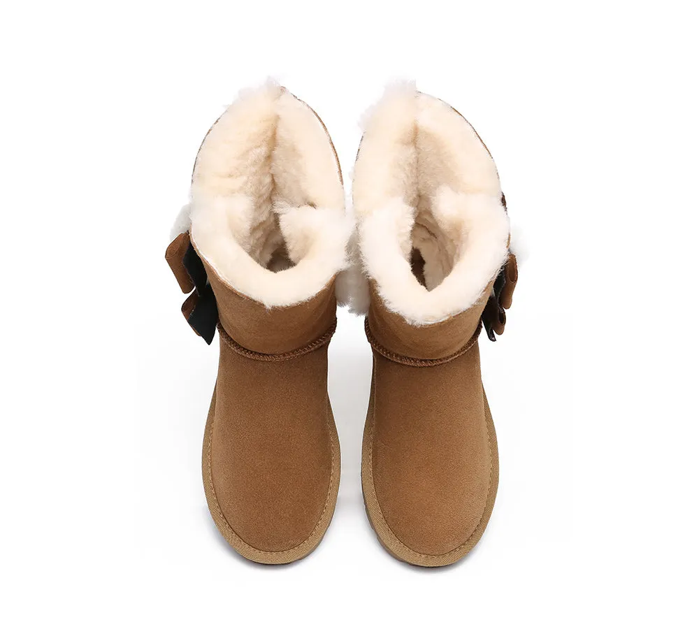 EVERAU® UGG Boots Women Sheepskin Wool Double Bow Eira
