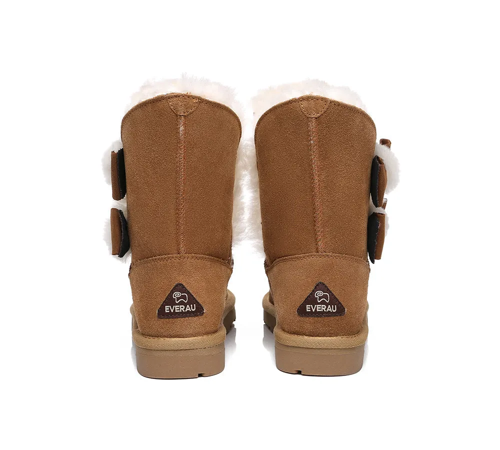 EVERAU® UGG Boots Women Sheepskin Wool Double Bow Eira